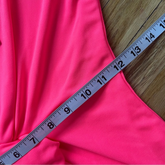 NWT ZARA Stretchy knotted Dress NEOn pink Long sleeves shoulder pads Zipper - Picture 13 of 16